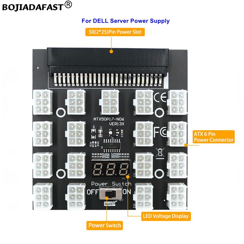 2400W Server Psu Breakout Board - 17-контактный разъем PCI-E, плата-адаптер с выключателем
